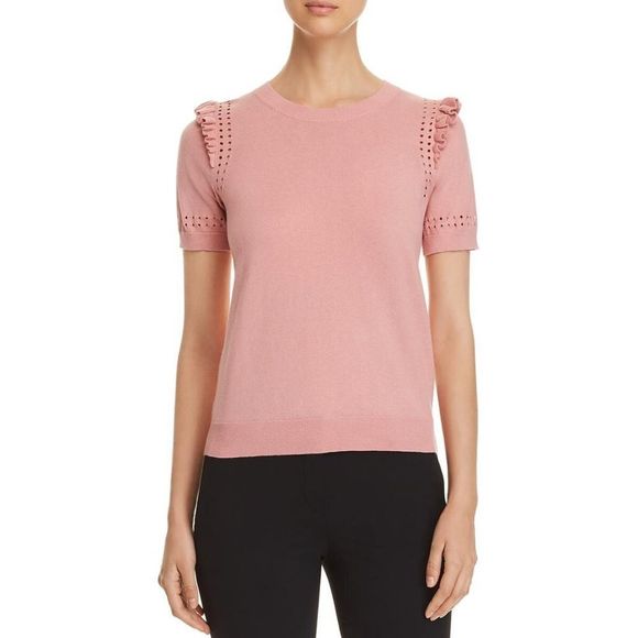 Kate Spade Light Pink Eyelet Ruffle Short Sleeve Sweater